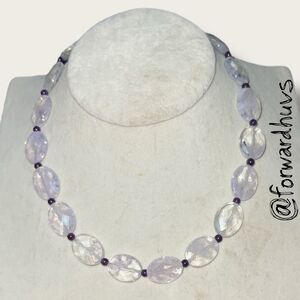 Light Pink Faceted Glass Necklace With Amethyst Spacer Beads - READ